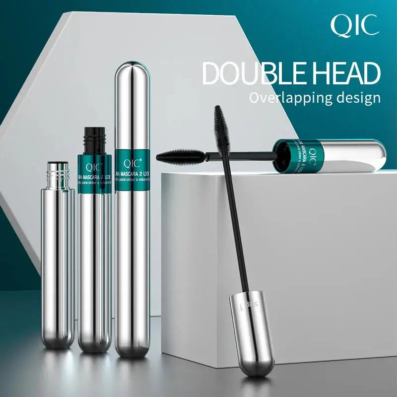 2in1 Double Ended 4D Silk Fiber Mascara Waterproof Volumizing Curling Silver Tube Eyelash Enhancer For Long Lasting Lashes