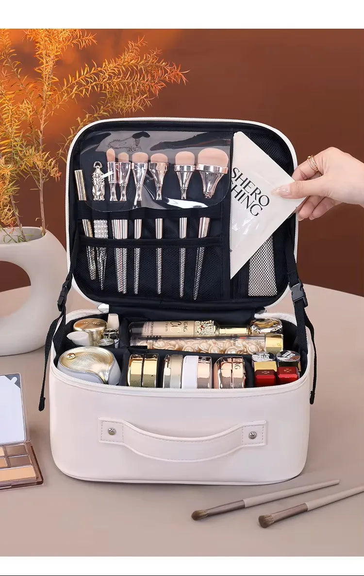 2026 New Fashion Large Capacity PU Zipper Storage Makeup Bags Portable Travel Tote for Bag Makeup Brush Cosmetic Case