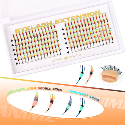 RUJADE Glitter Colored Feather Shape Premade Fan Lashes Eyelash Extension Manga Fairy Faux Lash Clusters For Christmas Makeup