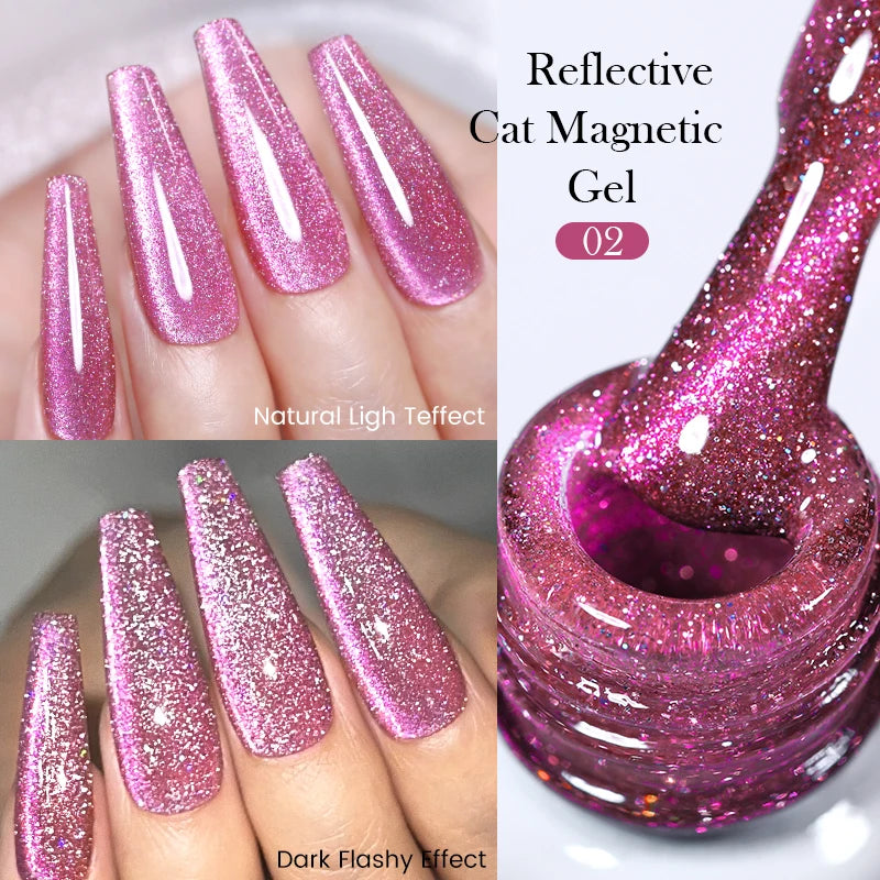 BORN PRETTY 10ml Rainbow Glass Cat Magnetic Nail Gel Polish Sparkling Double Light Reflective Glitter Colorful Laser Varnish