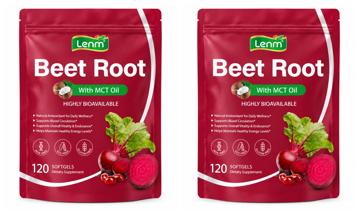Lenm Beet Root Softgels Natural Antioxidant Supplement for Blood Circulation Vitality & Endurance Support with MCT Oil 120 Count