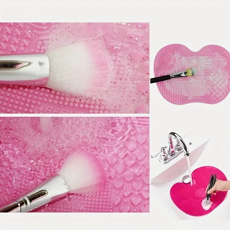 1Pc For Effective Cosmetic Tool Cleaning Makeup Brush Cleaner Silicone Cup Apple-Shaped Pad With Suction