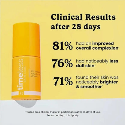 Timeless 20% Vitamin C Serum 30ml – With Vitamin E & Ferulic Acid, Antioxidant, Brightening, Hydrating, Boosts Collagen