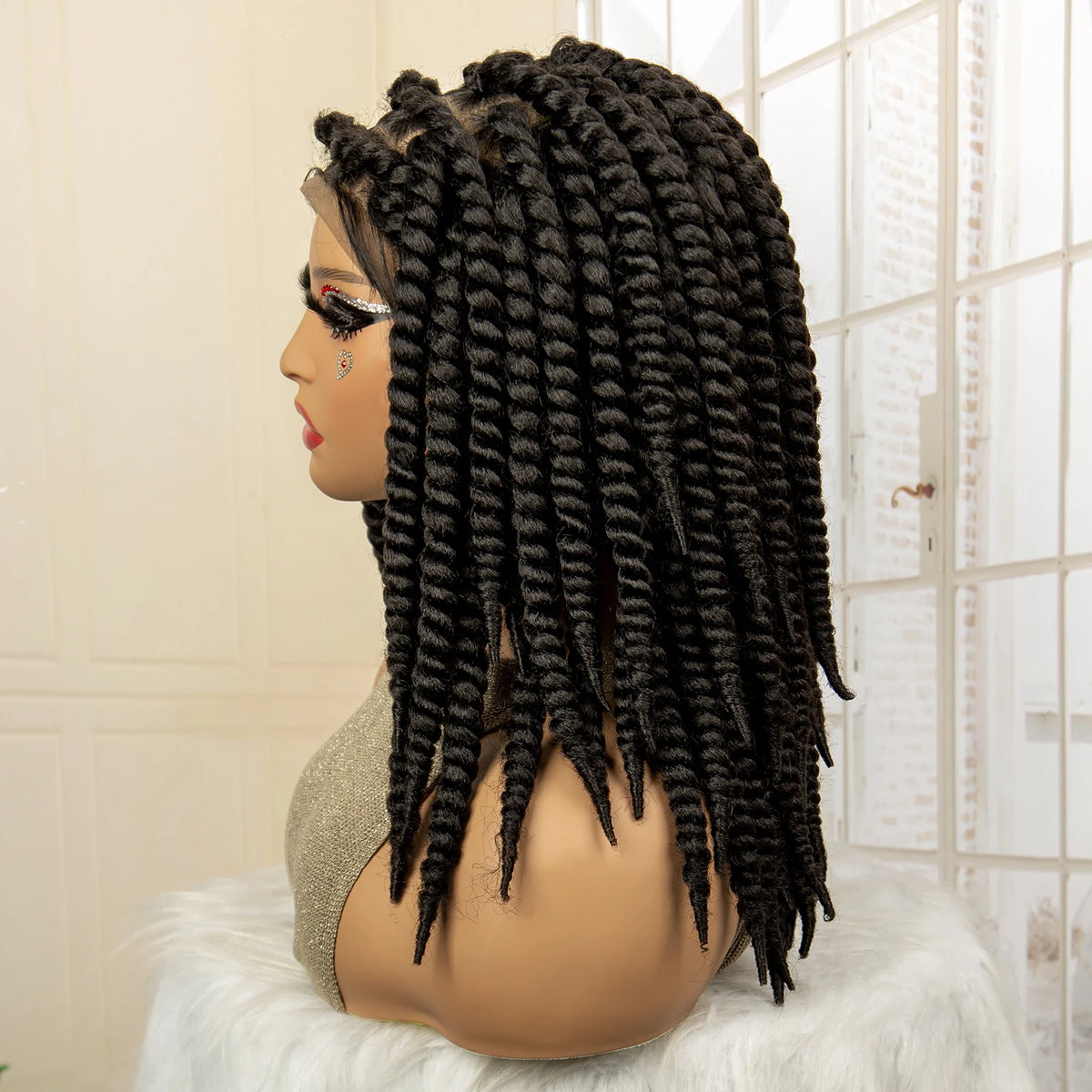 16 Inches Short Synthetic Full Lace Twist Braided Wigs Natural Knotless Box Braiding Wig for Black Women
