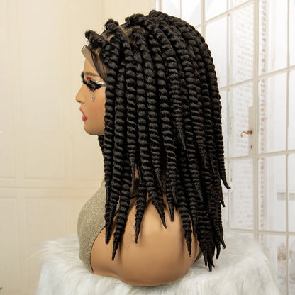 16 Inches Short Synthetic Full Lace Twist Braided Wigs Natural Knotless Box Braiding Wig for Black Women