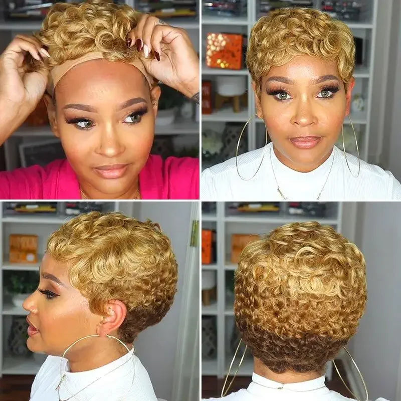Premium 100% Brazilian Human Hair Wig,6 Inch Natural Black Layered Straight Pixie Bob Wig Full Machine Made Hairpiece
