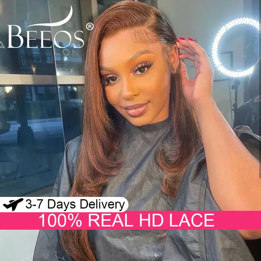 Layered Cut Bone Straight Chocolate Brown 13X6 HD Lace Full Frontal Wigs Human Hair Pre Plucked Colored Brazilian Hair For Women