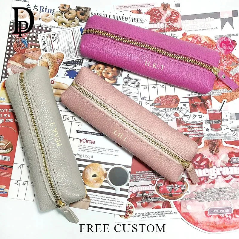 Custom Name Leather Makeup Pouch, Soft Portable Pen Bag Makeup Case, Multifunctional Storage & Travel Cosmetic Bag for Daily Use