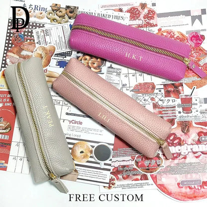 Custom Name Leather Makeup Pouch, Soft Portable Pen Bag Makeup Case, Multifunctional Storage & Travel Cosmetic Bag for Daily Use