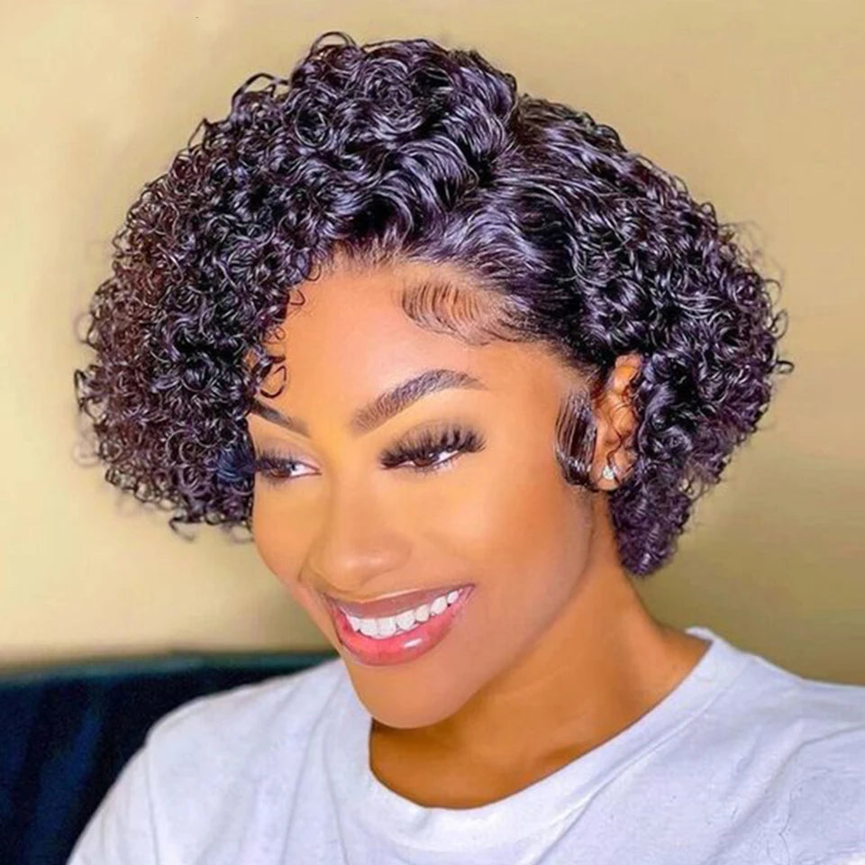 Short Bob Wig Pixie Cut Wig Curly Human Hair Wigs For Women 13x6x1 Lace Front Brazilian Deep Wave Lace Wig Preplucked Hairline