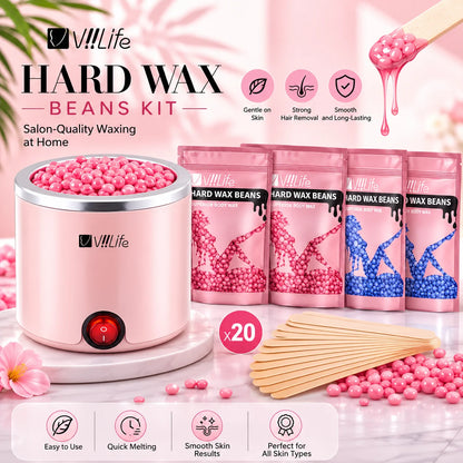 Waxing Kit Wax Warmer for Hair Removal Hard Wax Kit With 7.1oz 4 Bags Hard Wax Beans for Full Body, Legs, Face, Eyebrows, Bikini, Brazilian Waxing Kit for Women Men