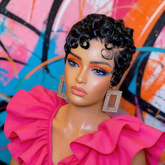 Pixie Cut Lace Front Human Hair Wigs 13X4 Lace Frontal Wigs Short Layered Pixie Cut Curly Wigs