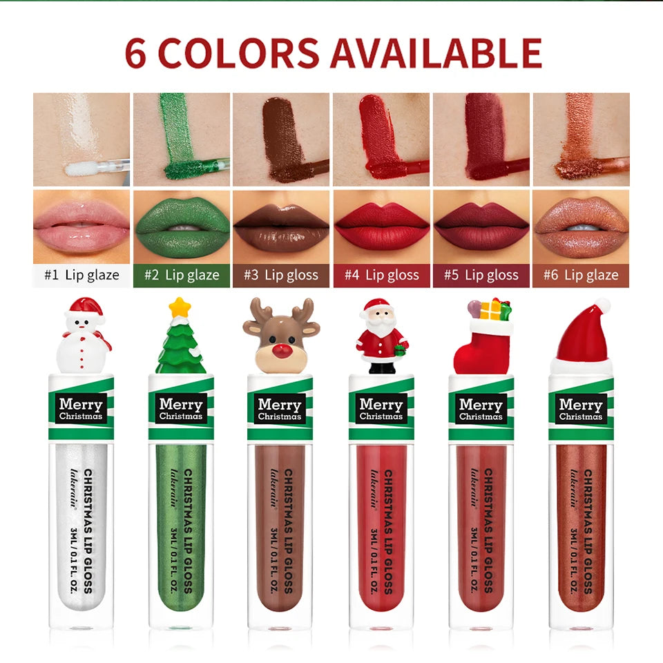 Christmas Lip Gloss Set Waterproof Long-Lasting Moisturizing Lip Skincare Lip Glaze Set Ideal Festive Holiday Christmas Gift