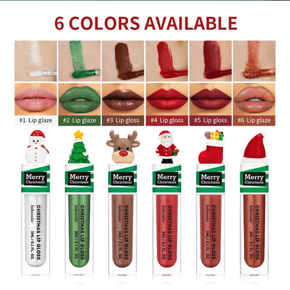 Christmas Lip Gloss Set Waterproof Long-Lasting Moisturizing Lip Skincare Lip Glaze Set Ideal Festive Holiday Christmas Gift