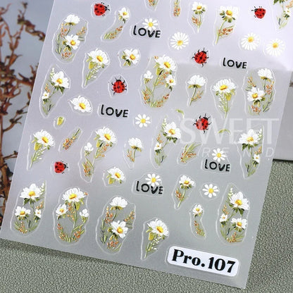 5D Daisy Flower Nail Stickers Cute Bee Blossom Petal Insect Self Adhesive Manicure Decal DIY Spring Summer Nail Art Decoration