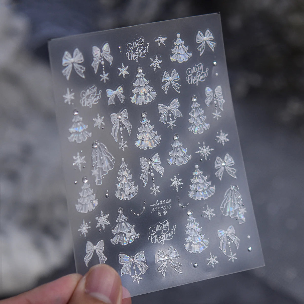 Winter Christmas 5D Nails Sticker White Lace Christmas Tree Bow Snowflake Pattern Self-Adhesive Nail Art Decorations Decals DIY