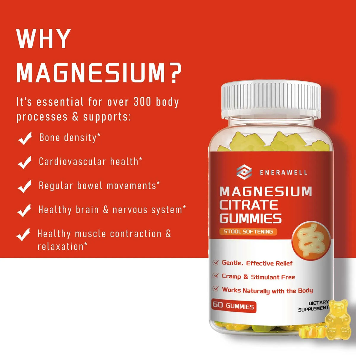 Magnesium Citrate Gummies - Promate Relaxation, Bone Health, Sleep, Heart Health, Nerves, Muscles, and Metabolism, 60 Gummy