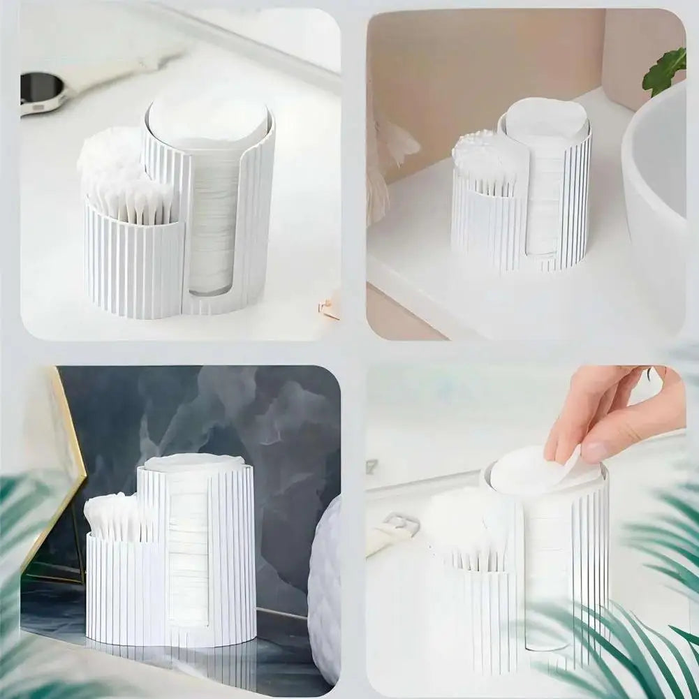 2-Hole Cotton Swab & Makeup Pad Storage Box Dustproof Container For Sponges Nail Tools, Vanity Desk Organizer