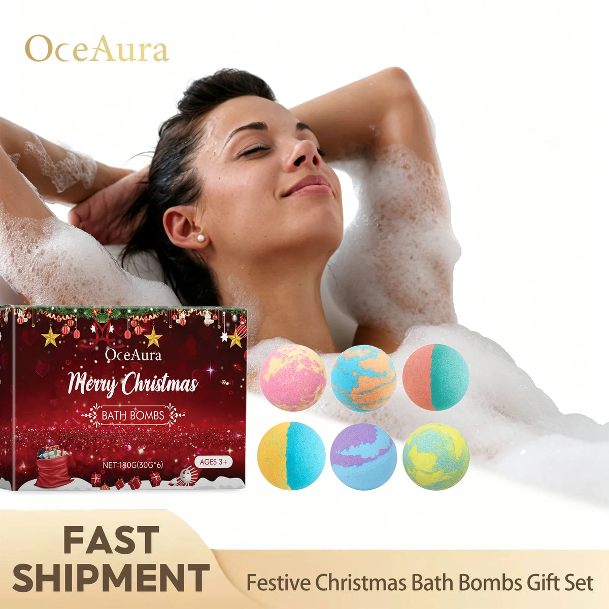 Festive Christmas Bath Bombs Gift Set Rich Foam Long Lasting Fragrance Gentle Cleansing Moisturizing Skin Relaxing Home Spa Bath