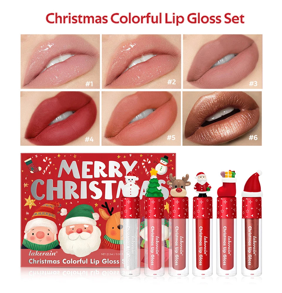 Christmas Lip Gloss Set Waterproof Long-Lasting Moisturizing Lip Skincare Lip Glaze Set Ideal Festive Holiday Christmas Gift