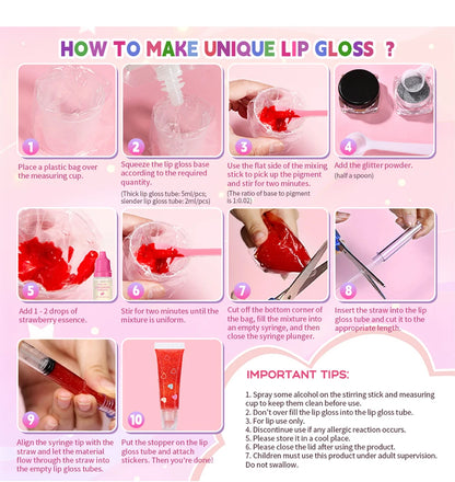 Lip Gloss Base Set for Kids Gifts Lip Gloss Making Kit Diy Lip Gloss Kit Moisturizing Nourish Lip Gloss Pack Set Cosmetics