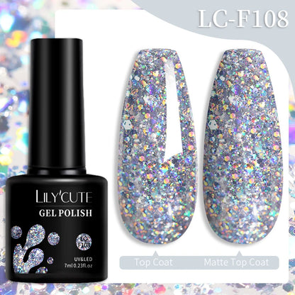 LILYCUTE 7ML 3 IN 1 Platinum Cat Magnetic Gel Nail Polish Silver Moonlight Magnetic Nail Sparkling Glitter Semi Permanent UV Gel