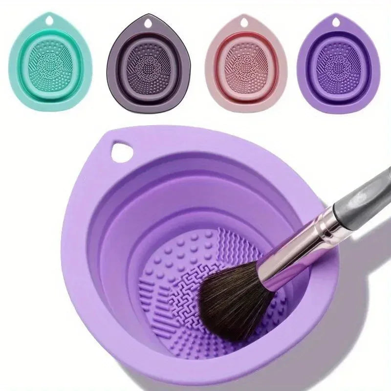 Silicone Folding Makeup Brush Cleaner Powder Puff Washing Bowl Soft Scrubber Mat Beauty Tool Cleaning Board for Brushes Puffs