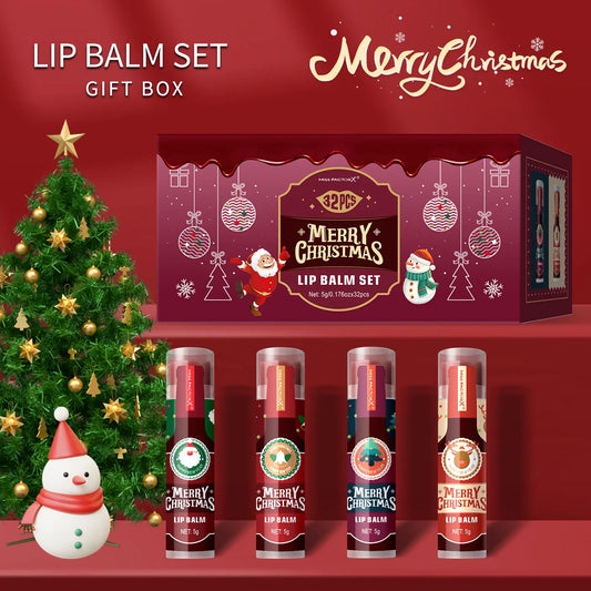 32 Pieces/Box Christmas Hot Red Wine Theme Lipstick Set - Colored Lipstick, Natural Luster, Moisturizing, Light and Non Sticky