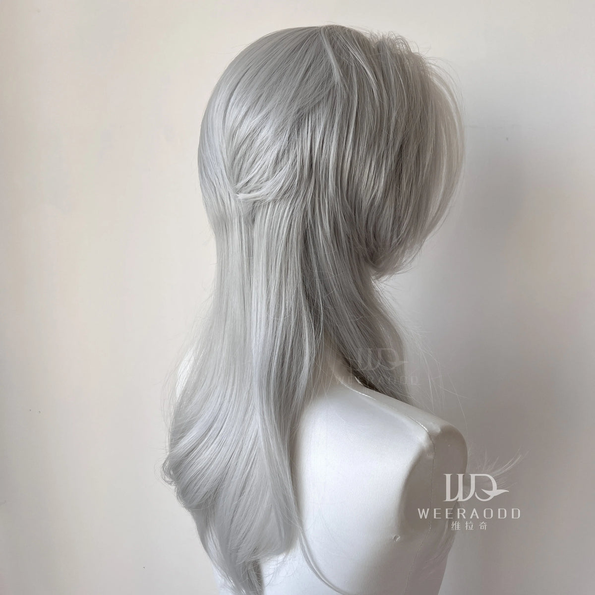 Sliver Gray 13x4 Synthetic Lace Front Wig for Women Cosplay Shoulder Length Mullet Synthetic Wigs Layers Ponytails Glueless Wigs