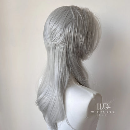 Sliver Gray 13x4 Synthetic Lace Front Wig for Women Cosplay Shoulder Length Mullet Synthetic Wigs Layers Ponytails Glueless Wigs