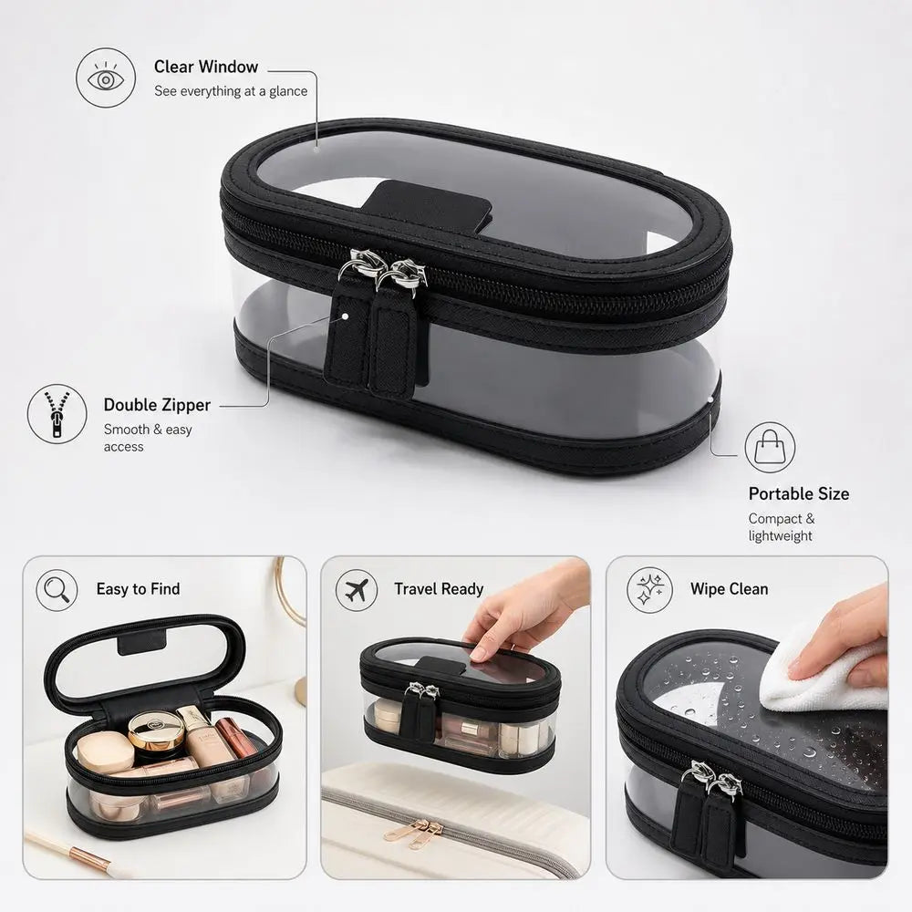 Toiletry Storage Case Transparent Cosmetic Bag Clear Window Double Zipper Cosmetic Organizer Portable Beauty Tools