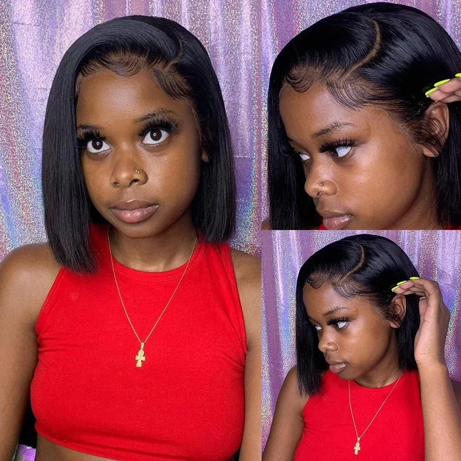 Straight 13x4 Short Bob Remy Hair HD Transparent Lace Full Lace Frontal Wigs 100% Human Hair For Women 4x4 5x5 Lace Closure Wig