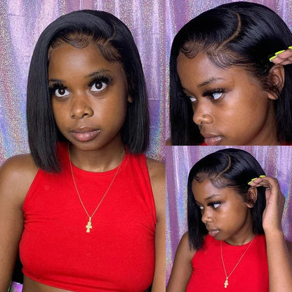 Straight 13x4 Short Bob Remy Hair HD Transparent Lace Full Lace Frontal Wigs 100% Human Hair For Women 4x4 5x5 Lace Closure Wig