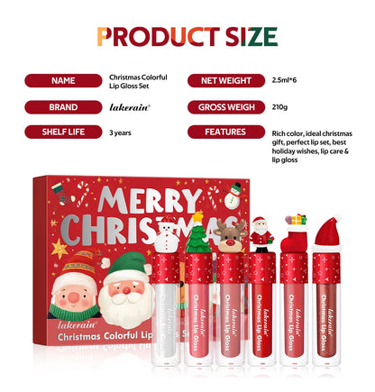 Christmas Lip Gloss Set Waterproof Long-Lasting Moisturizing Lip Skincare Lip Glaze Set Ideal Festive Holiday Christmas Gift