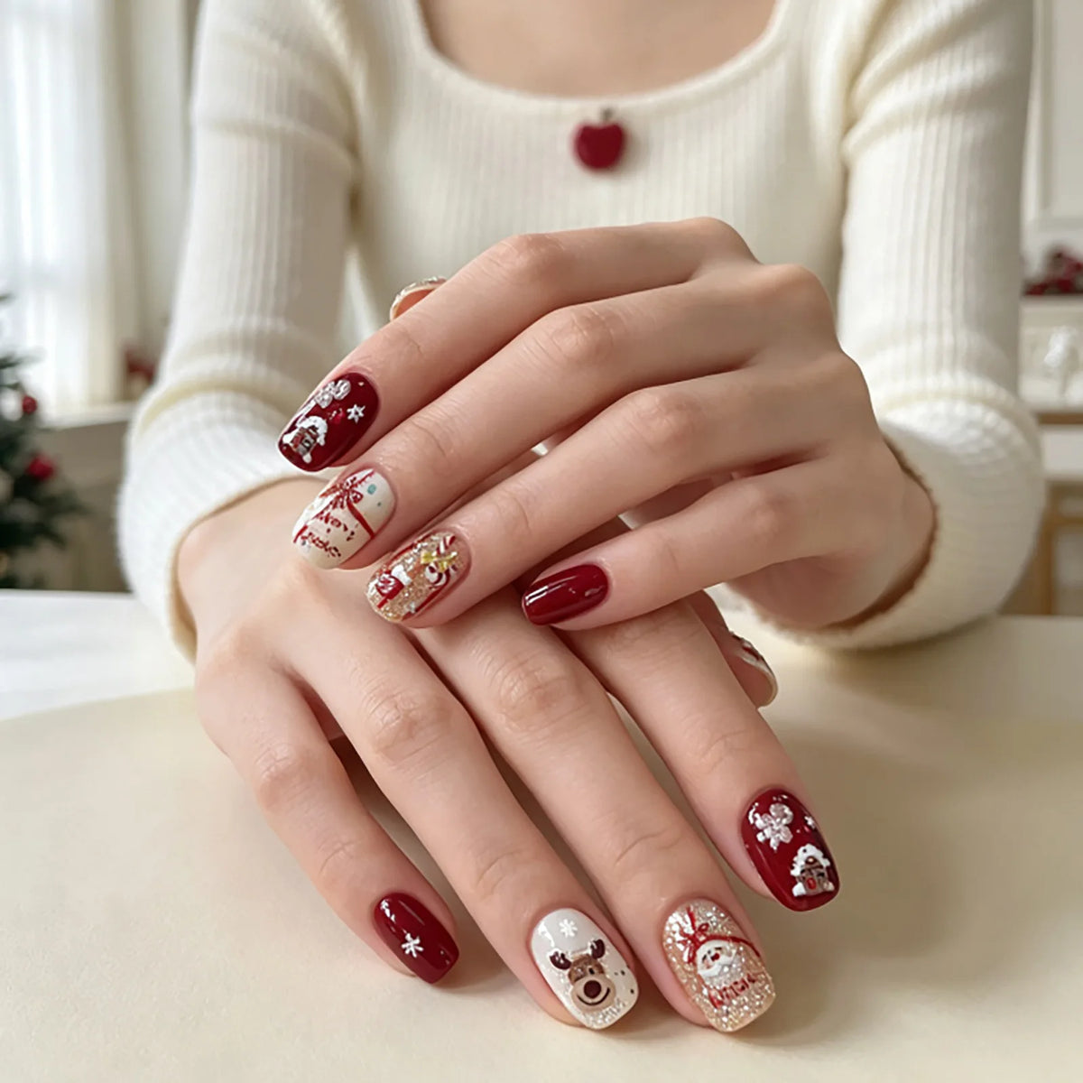 2026 New 5D Embossed Garland/Christmas Tree Nail Stickers White Snowflakes Bow Star Nail Decals Self-Adhesive Xmas Nail Decor