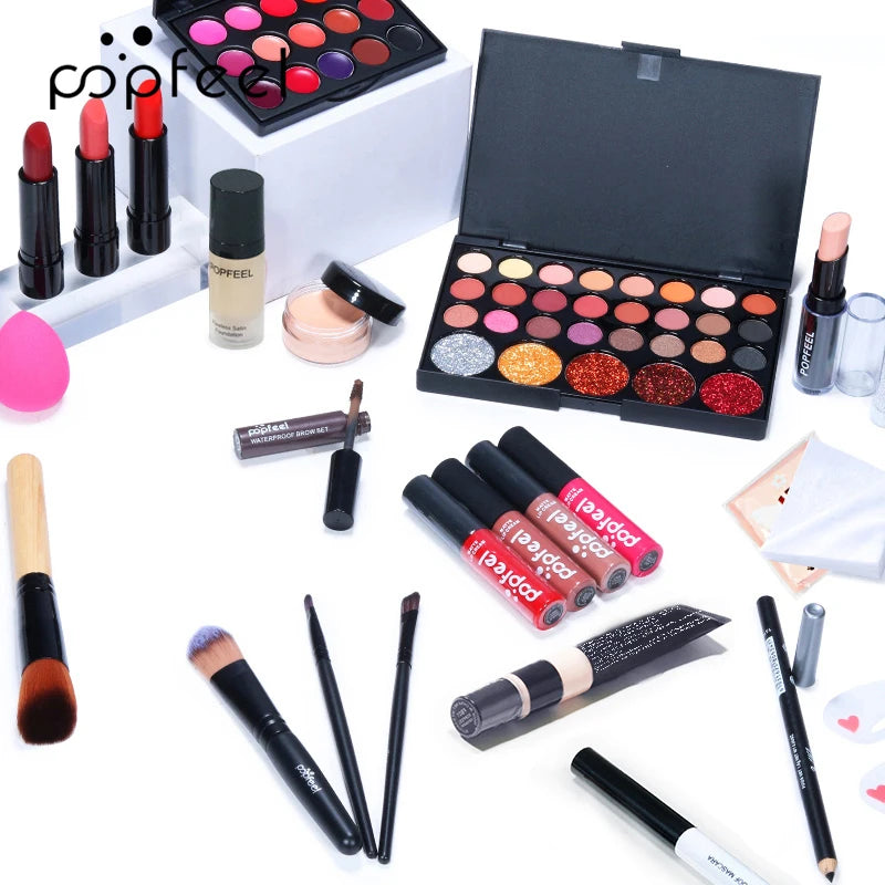 All in One Makeup Kit Full Makeup Kit Gift for Women Teen Girl Nude Eyeshadow Foundation Primer Brush Nude Lipgloss