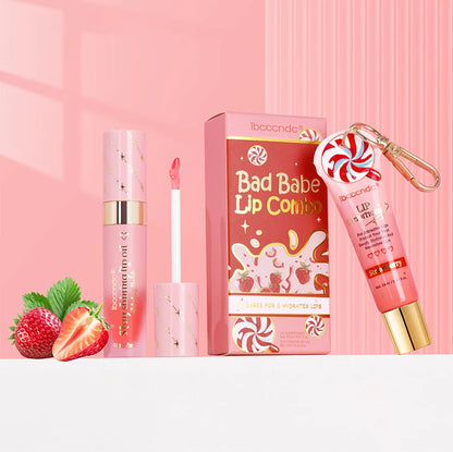 Lip Glosses Set Lip Gloss Combo with Keychain Peach Fragrance Moisturizing Plumping Lip Makeup Christmas Present