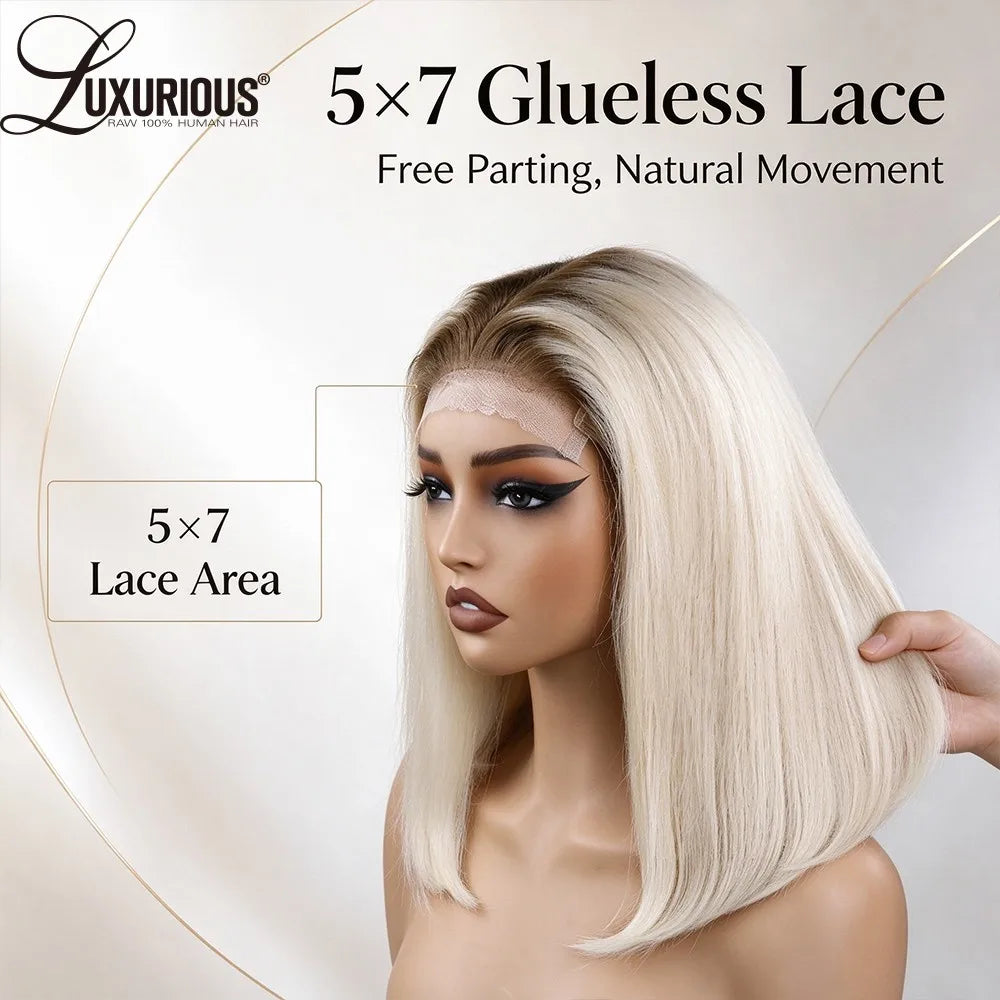 Luxurious Glueless Short Bob Human Hair Wig 5x7 Closure Transparent Lace Wigs For Women 13x4 Lace Front Platinum Blonde Bob Wig