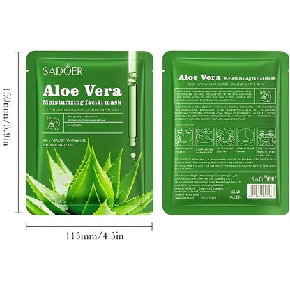 6pcs Aloe Vera Facial Masks Skin Care Unisex Adult Moisturizing Face Masks Sheets Glycerin Trehalose Alcohol-Free Types Skincare