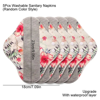 5Pcs Graphene Reusable Sanitary Pads 23CM Fast Absorbent Washable Sanitary Napkins Anti-Slip Leak Proof Nursing Pad for Women