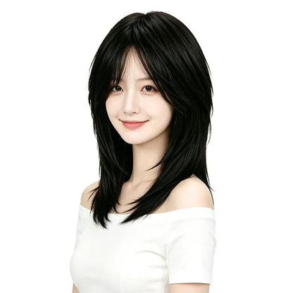 Natural Black Mullet Wolf Cut Wigs For Women Men Short Shoulder Layered Hair Heat Friendly Synthetic Full Wig Cosplay Daily Wear