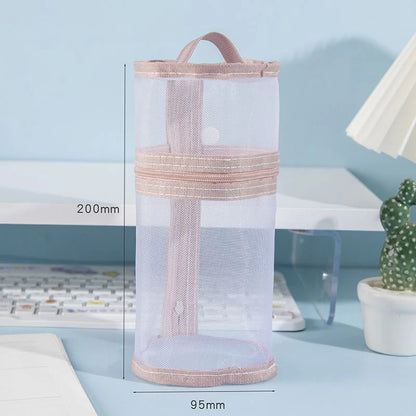 【Mesh Dual-use Makeup Brush Storage Bag Portable Brush Case Large Capacity Brush Bucket Holder Travel Stand-up Pouch】