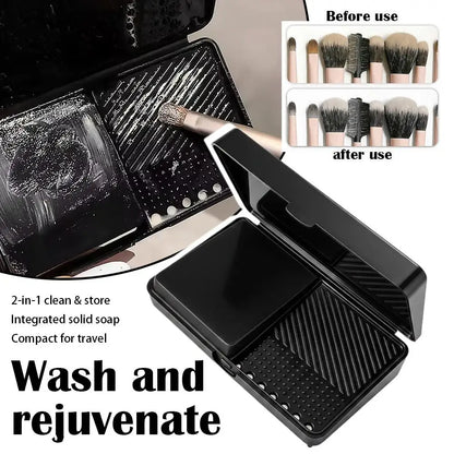 Makeup Brush Cleaning Soap Box Portable Mini Washboard Makeup Brush Cleaner With Soap For Easy Cleaning Brushes Washing Tools