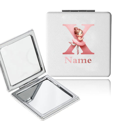 Customized Name PU Handheld Makeup Mirror Cover Dressing Double-Sided Portable Foldable Pocket Cosmetic Mirror