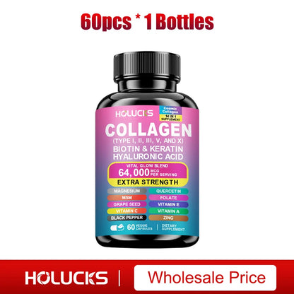 Collagen Complex Supplement with Biotin & Hyaluronic Acid, Hair Skin & Nails Support,Beauty Nutrition Formula for Skin Hydration