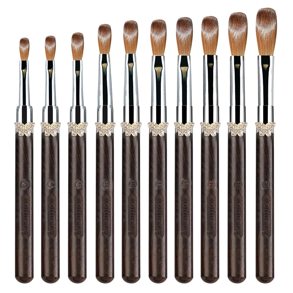 100% Kolinsky Acrylic Brush UV Gel Carving Nail Brush Purple Sandalwool Handle Zircon Butterfly Manicuring Nail Tools Size 2-20