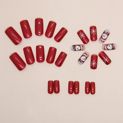 24Pcs/set Christmas Press on Nails Mid-length Square False Nails Snowman Pattern Wearable Fake Nail Art Uñas Накладные Ногти 네일팁