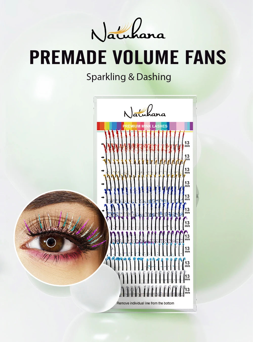 NATUHANA Glitter Shiny Colorful False Eyelash Extension DIY Mix Color Lashes Christmas Cosplay Party