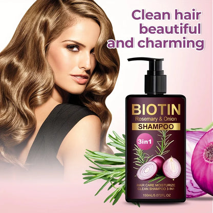 Biotin Rosemary and Onion Shampoo 3 in 1 Shampoo,Deeply Clean and Moisturize Hair Dirt, Strengthens Hair, Reduce Hair Breakage