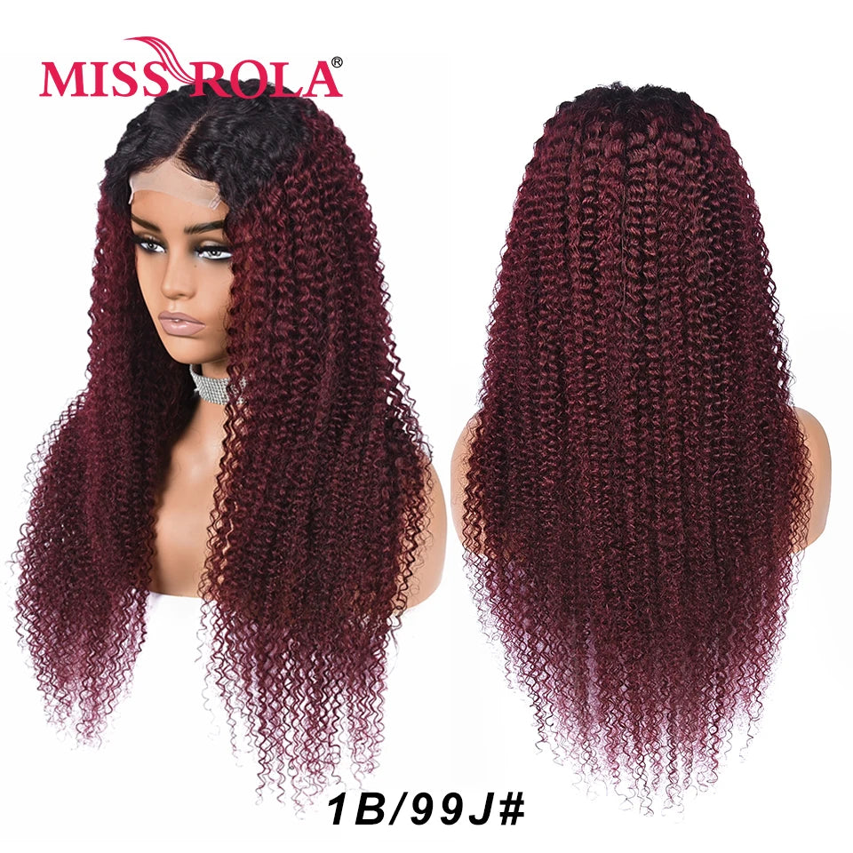Miss Rola Brazilian Human Hair Curly Wigs 180% Density 4x4 Lace Closure Wig Kinky Curly Hair Wig Remy Pre Plucked With Baby Hair